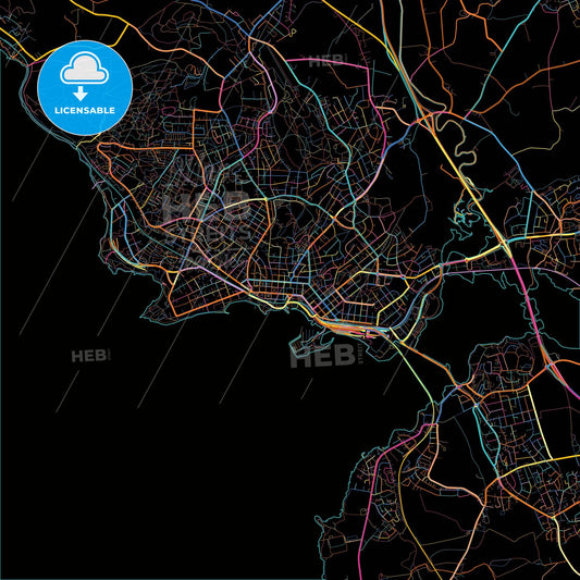 Hamar, Hedmark, Norway, colorful city map on black background
