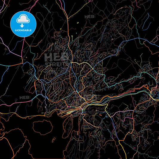 Halden, Østfold, Norway, colorful city map on black background