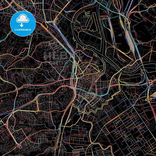 Gdańsk, Pomeranian, Poland, colorful city map on black background