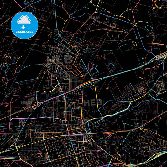 Zabrze, Silesian, Poland, colorful city map on black background