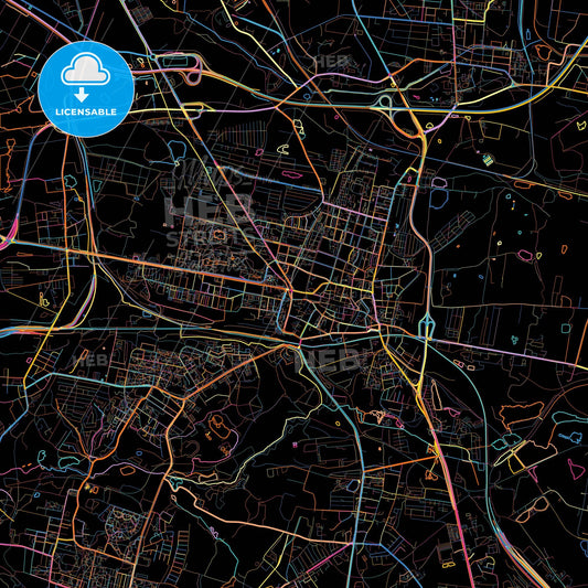 Bytom, Silesian, Poland, colorful city map on black background