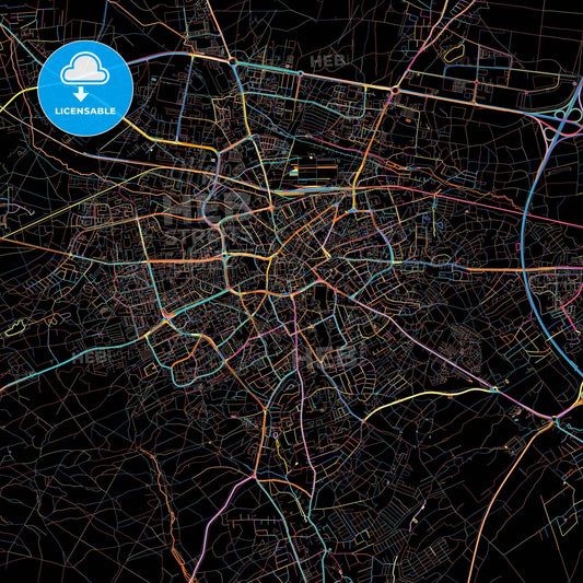 Zielona Góra, Lubusz, Poland, colorful city map on black background