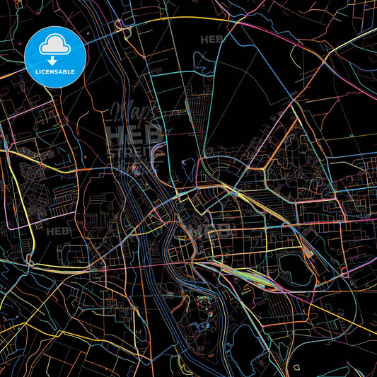 Opole, Opole, Poland, colorful city map on black background