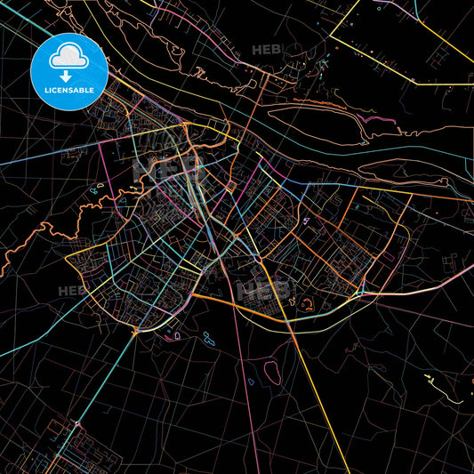 Włocławek, Kuyavian-Pomeranian, Poland, colorful city map on black background