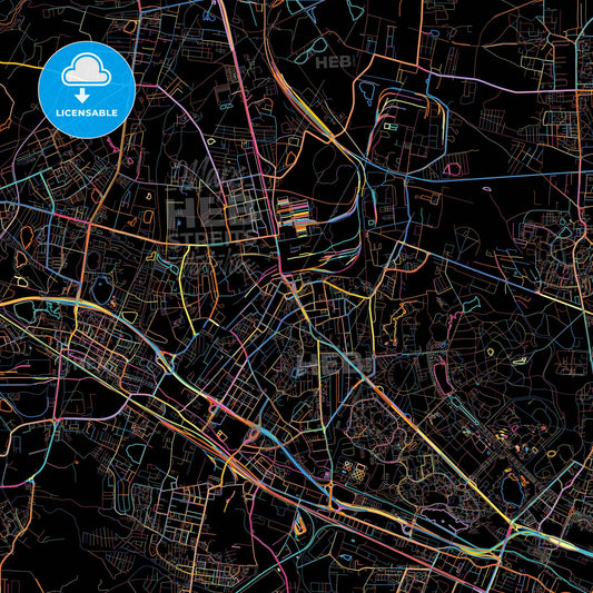 Chorzów, Silesian, Poland, colorful city map on black background