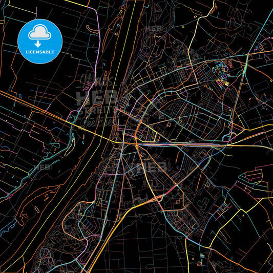 Grudziądz, Kuyavian-Pomeranian, Poland, colorful city map on black background