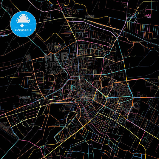 Zamość, Lublin, Poland, colorful city map on black background