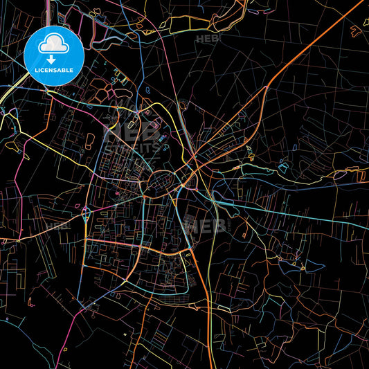 Żory, Silesian, Poland, colorful city map on black background
