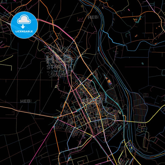 Stalowa Wola, Podkarpackie, Poland, colorful city map on black background