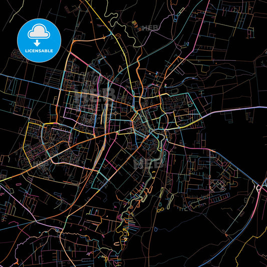 Słupsk, Pomeranian, Poland, colorful city map on black background