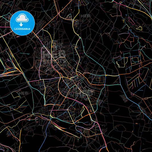 Jaworzno, Silesian, Poland, colorful city map on black background