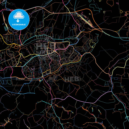 Jastrzębie Zdrój, Silesian, Poland, colorful city map on black background