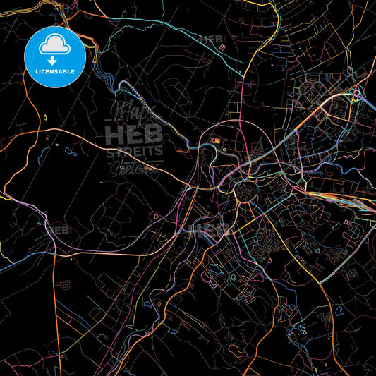 Jelenia Góra, Lower Silesian, Poland, colorful city map on black background