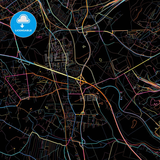 Mysłowice, Silesian, Poland, colorful city map on black background