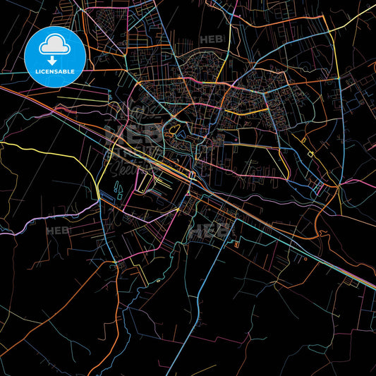 Ostrowiec Świętokrzyski, Świętokrzyskie, Poland, colorful city map on black background