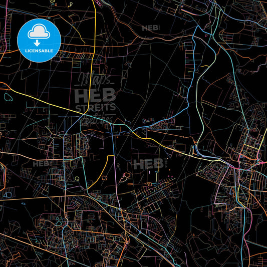 Siemianowice Śląskie, Silesian, Poland, colorful city map on black background
