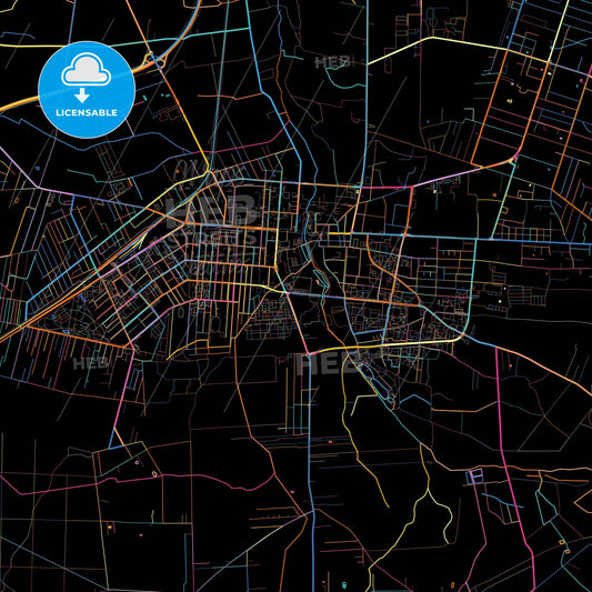 Pabianice, Łódź, Poland, colorful city map on black background