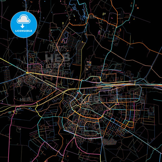 Chełm, Lublin, Poland, colorful city map on black background