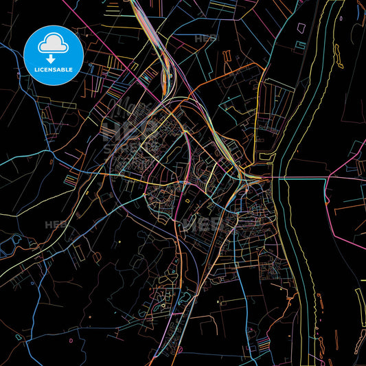 Tczew, Pomeranian, Poland, colorful city map on black background