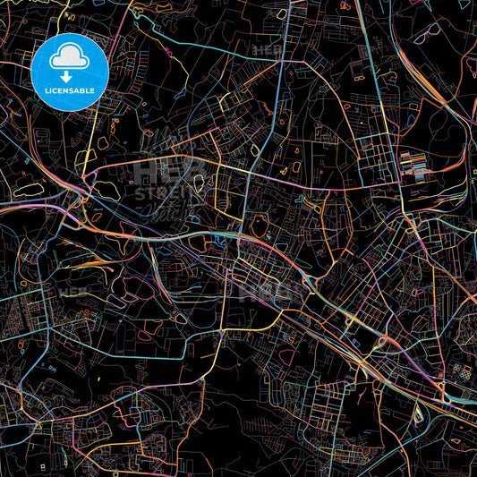 Świętochłowice, Silesian, Poland, colorful city map on black background