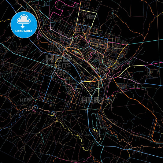 Starachowice, Świętokrzyskie, Poland, colorful city map on black background