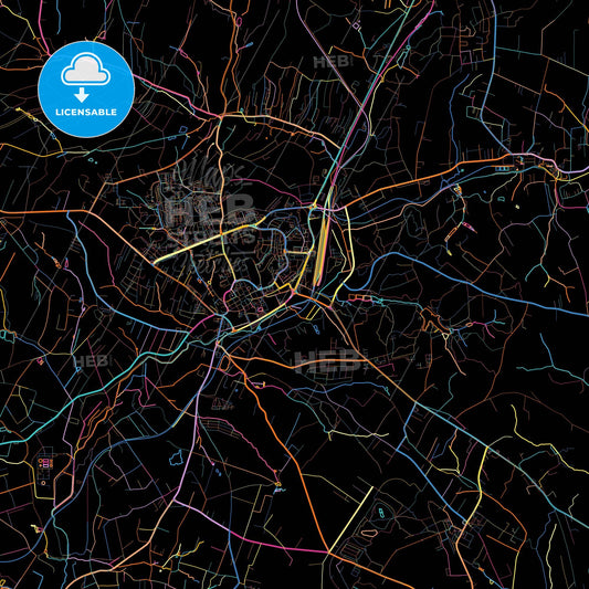 Wodzisław Śląski, Silesian, Poland, colorful city map on black background
