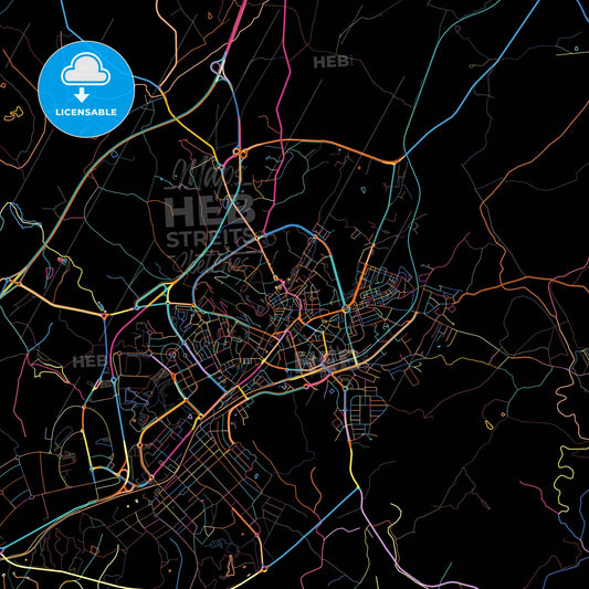Castelo Branco, Castelo Branco, Portugal, colorful city map on black background