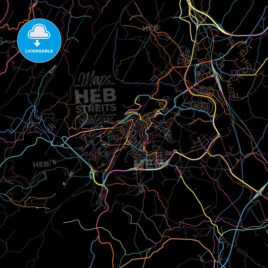 Guarda, Guarda, Portugal, colorful city map on black background