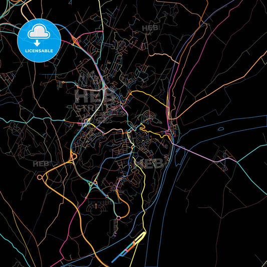 Santarém, Santarém, Portugal, colorful city map on black background
