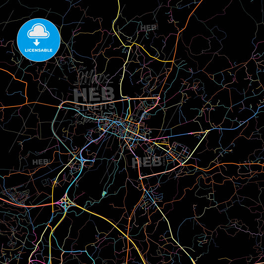 Loulé, Faro, Portugal, colorful city map on black background