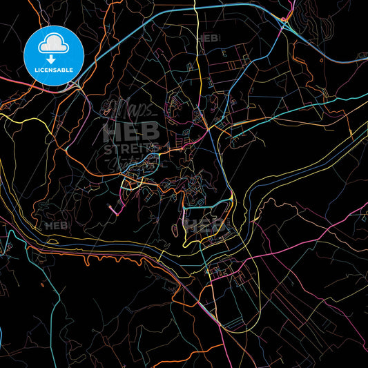 Abrantes, Santarém, Portugal, colorful city map on black background