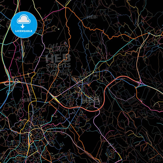 Alfena, Porto, Portugal, colorful city map on black background