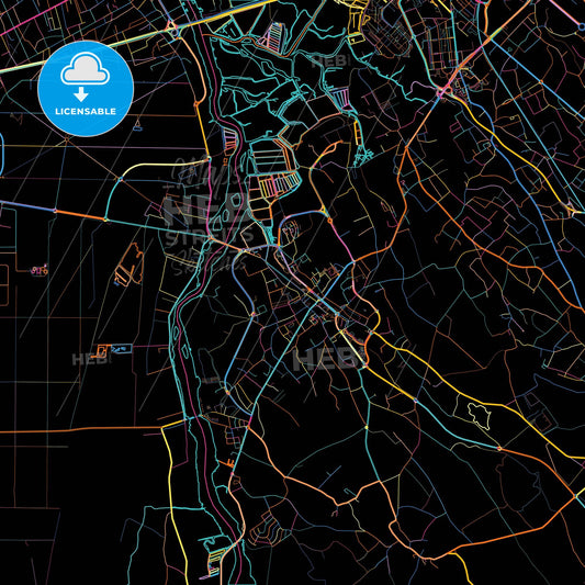 Ílhavo, Aveiro, Portugal, colorful city map on black background