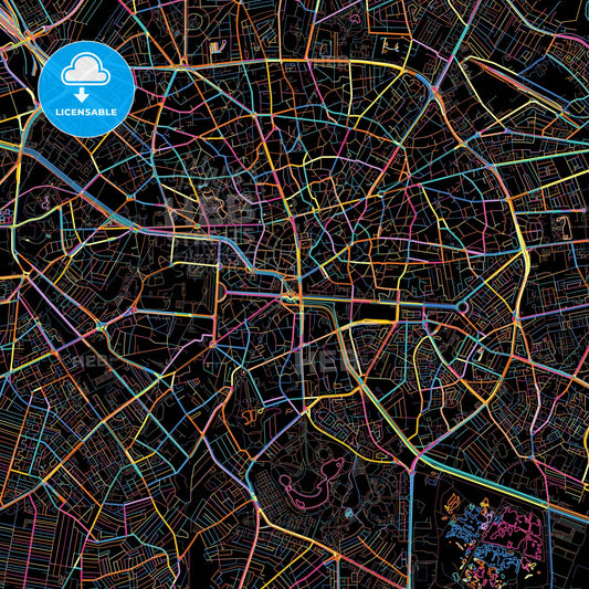Bucharest, Romania, colorful city map on black background