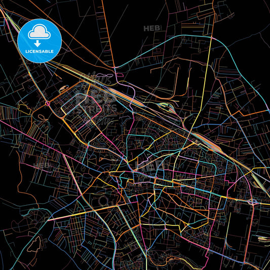Craiova, Dolj, Romania, colorful city map on black background