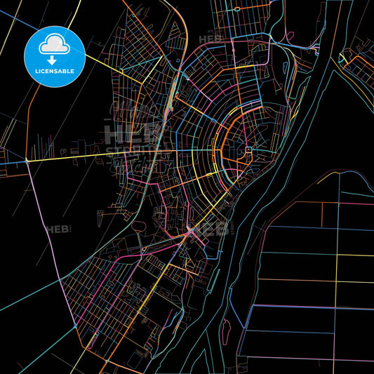 Brăila, Brăila, Romania, colorful city map on black background