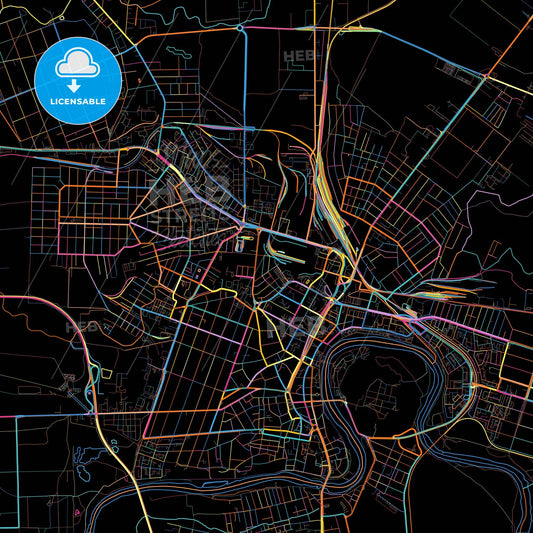 Arad, Arad, Romania, colorful city map on black background