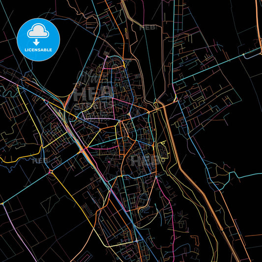Bacău, Bacău, Romania, colorful city map on black background