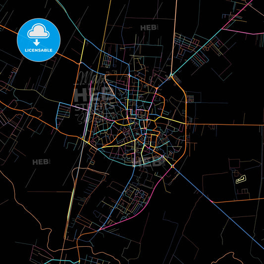 Focșani, Vrancea, Romania, colorful city map on black background