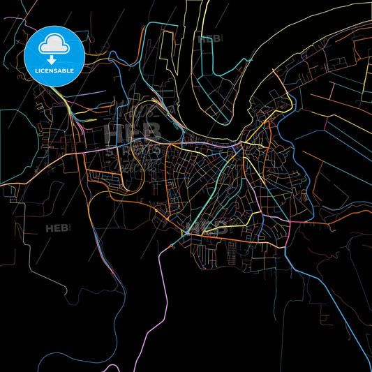 Tulcea, Tulcea, Romania, colorful city map on black background