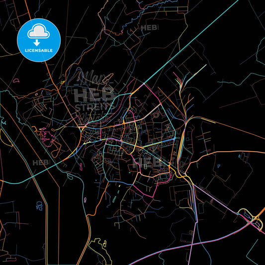 Slatina, Olt, Romania, colorful city map on black background