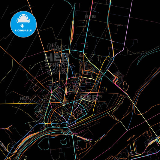 Giurgiu, Giurgiu, Romania, colorful city map on black background