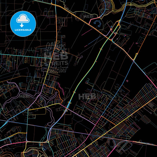 Voluntari, Ilfov, Romania, colorful city map on black background