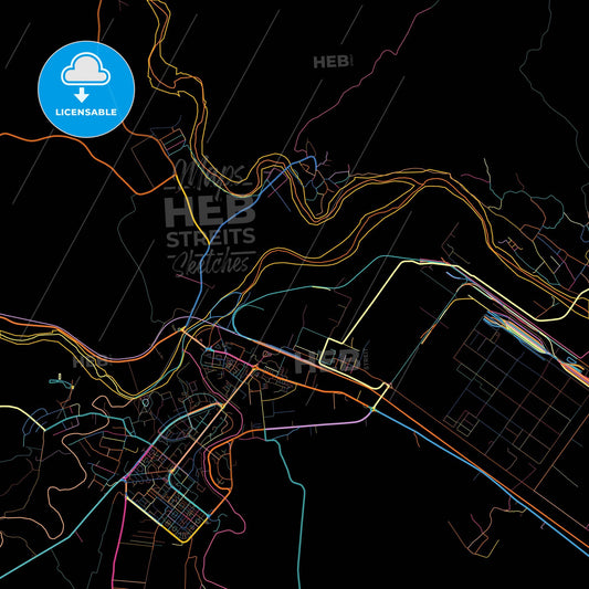 Onești, Bacău, Romania, colorful city map on black background