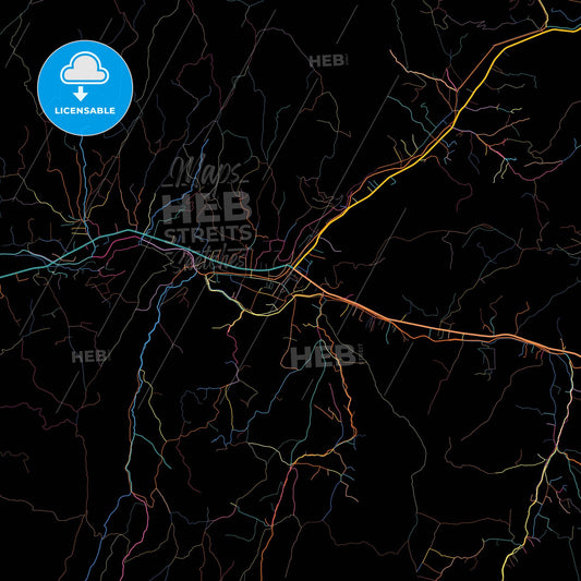 Borșa, Maramureș, Romania, colorful city map on black background