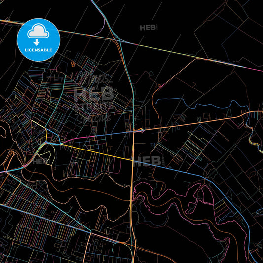 Pantelimon, Ilfov, Romania, colorful city map on black background
