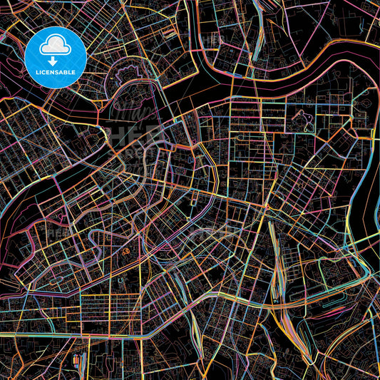 Saint Petersburg, Saint Petersburg , Russia, colorful city map on black background