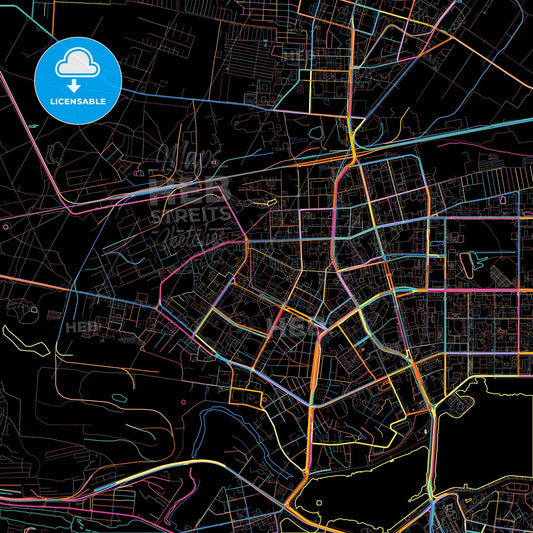 Kazan, Republic of Tatarstan, Russia, colorful city map on black background