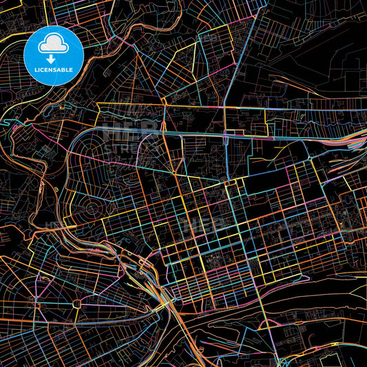 Rostov-on-Don, Rostov Oblast, Russia, colorful city map on black background