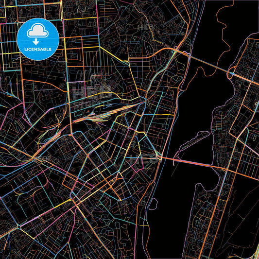 Voronezh, Voronezh Oblast, Russia, colorful city map on black background